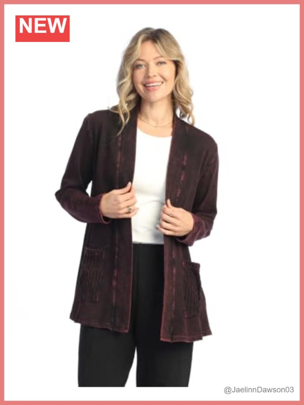 Mineral Washed Open Cardigan Contrast Patch Pockets Medium Weight